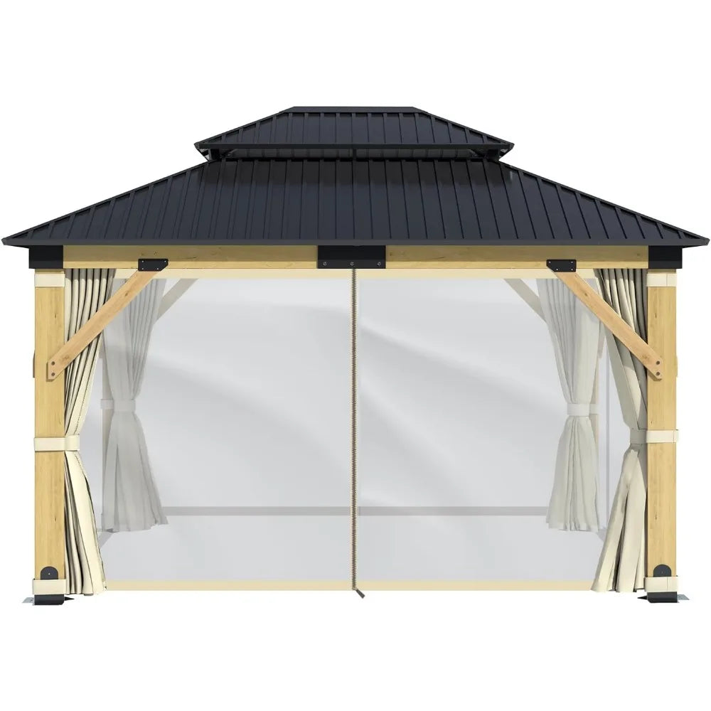 Frame Gazebo With Hardtop Curtains For Weather Protection