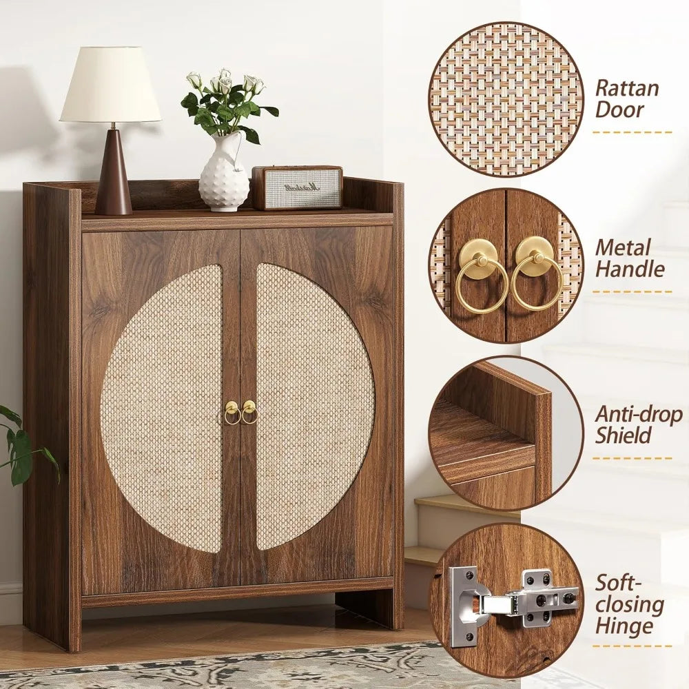 MKDK Shoe Storage Cabinet With Adjustable Shelves Rattan