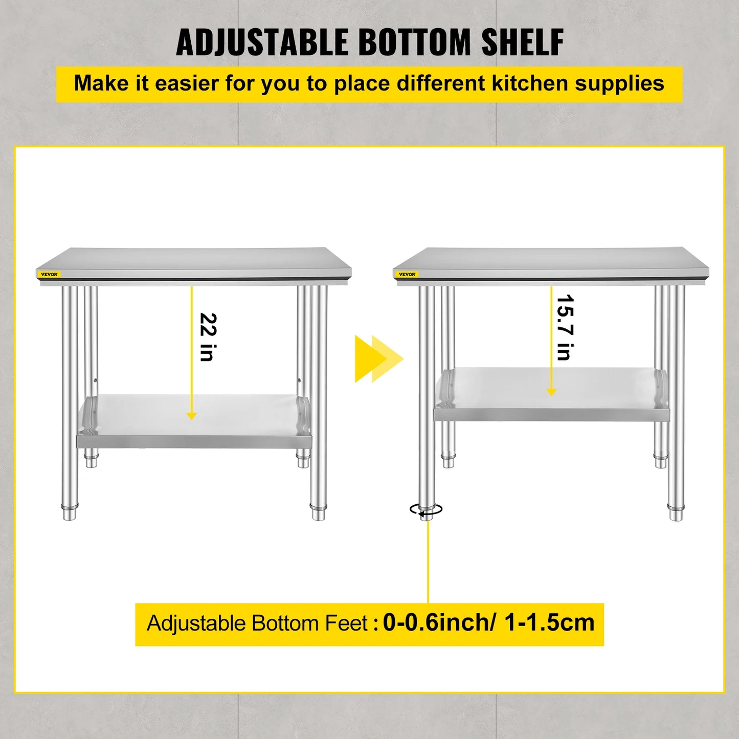 Kitchen Work Bench Stainless Steel Undershelf 330LBS Capacity
