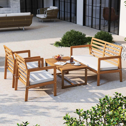 HOMASIS 4-Piece Acacia Wood Patio Furniture Set With Cushions