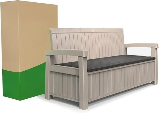 3 Seat Outdoor Storage Bench - 90 Gallon Capacity - Weatherproof Resin Bench for Patio, Porch, Garden, Yard, Pool Area - Furnit