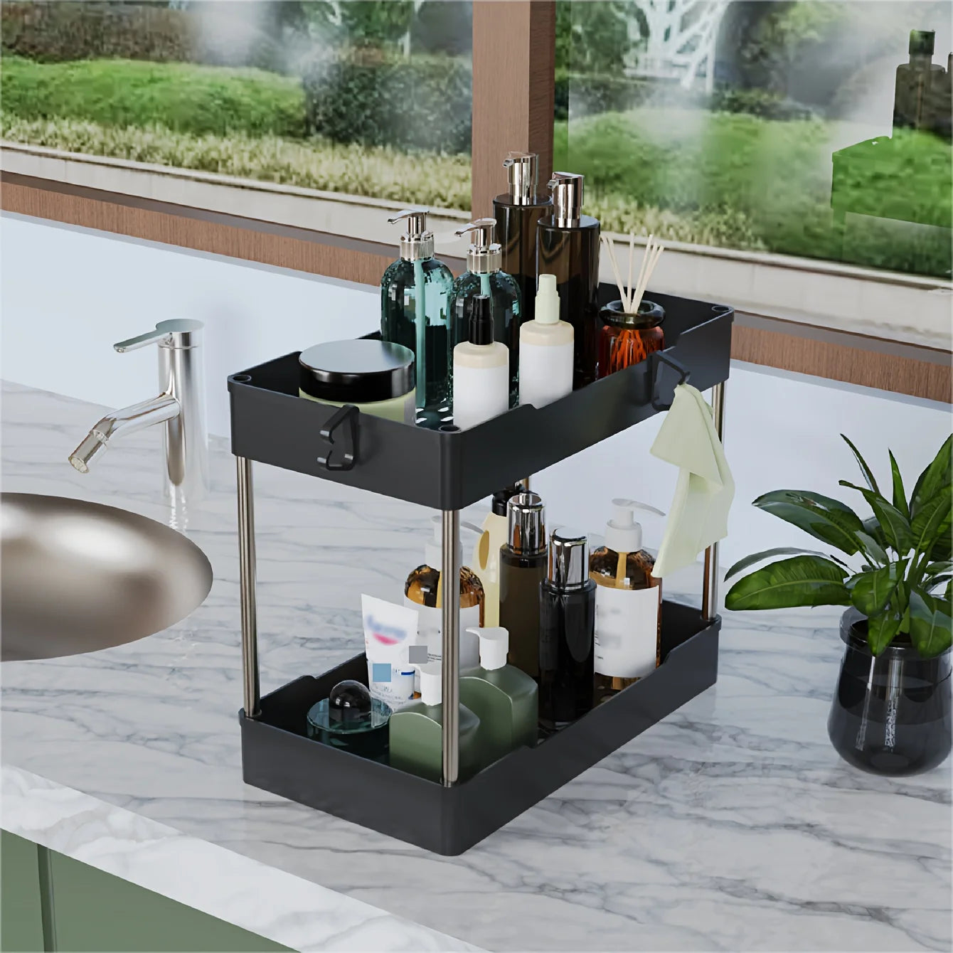 Under Sink Organizer Double-Tier Plastic Storage Rack