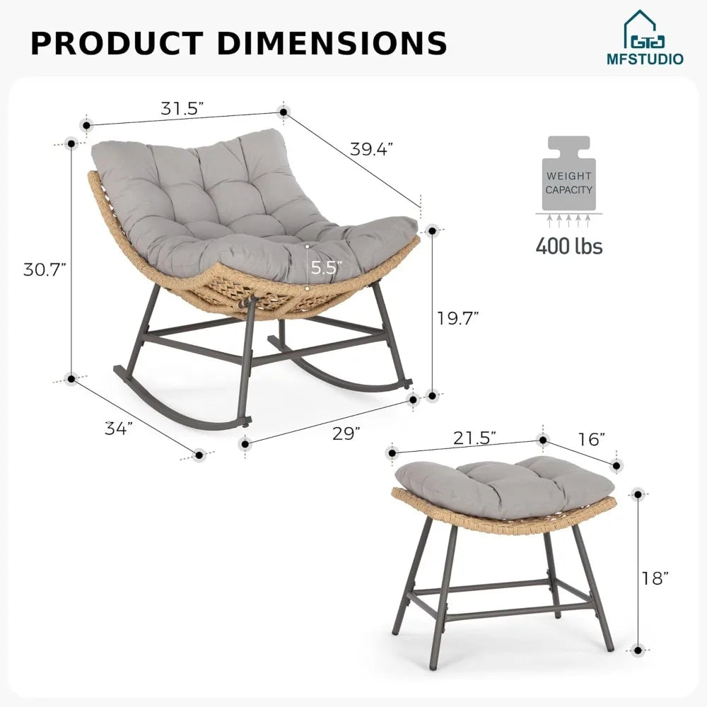 Outdoor Egg Chair With Ottoman For Patio Lounge Seating