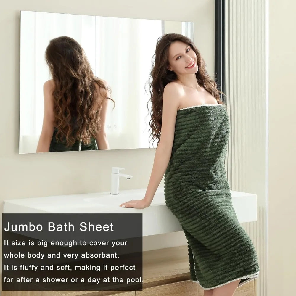 Bath Towel Set Striped Bamboo Fiber Towels Soft Absorbent