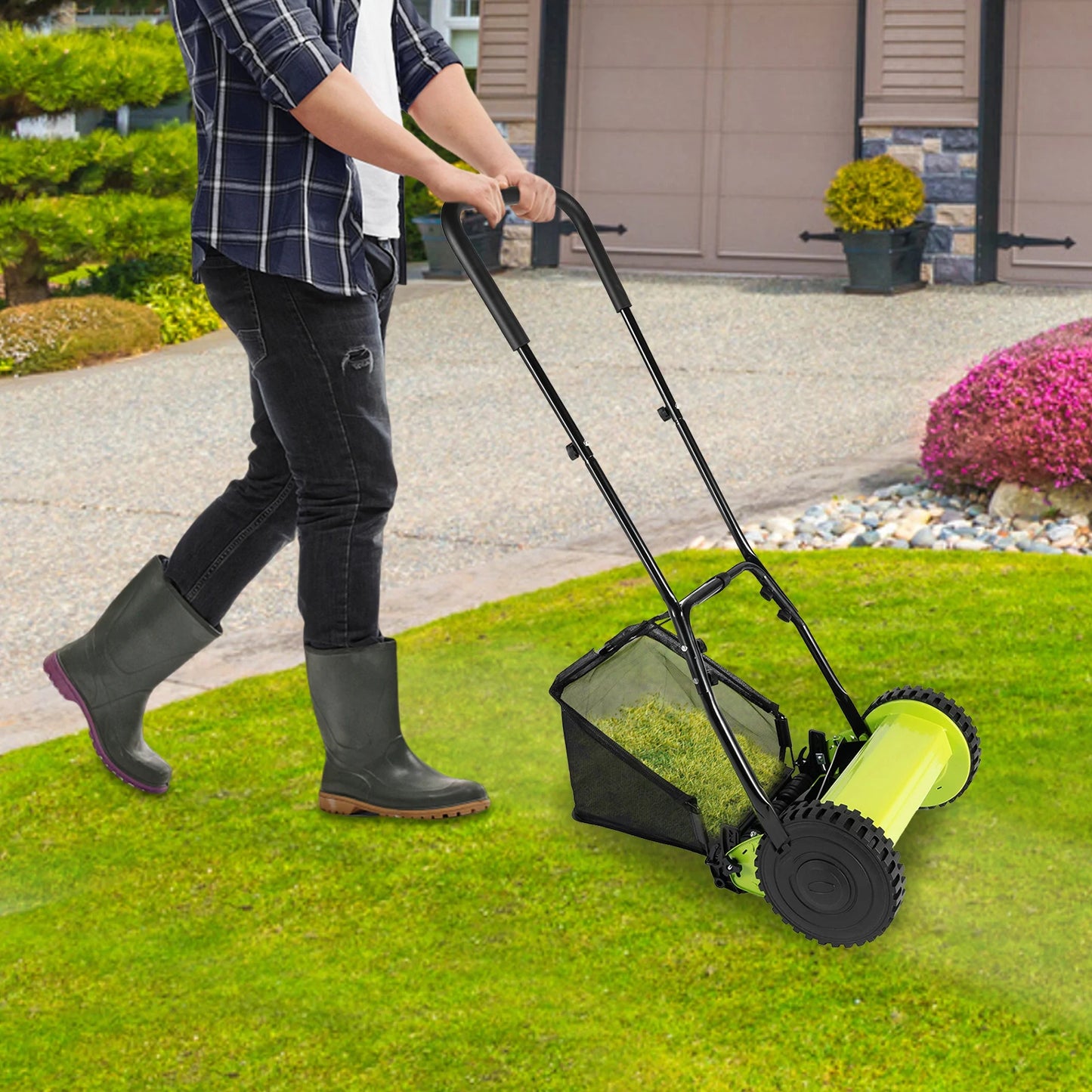 CNCEST 2-Pipe Extension Manual Lawn Mower Detachable Design