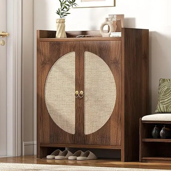 MKDK Shoe Storage Cabinet With Adjustable Shelves Rattan