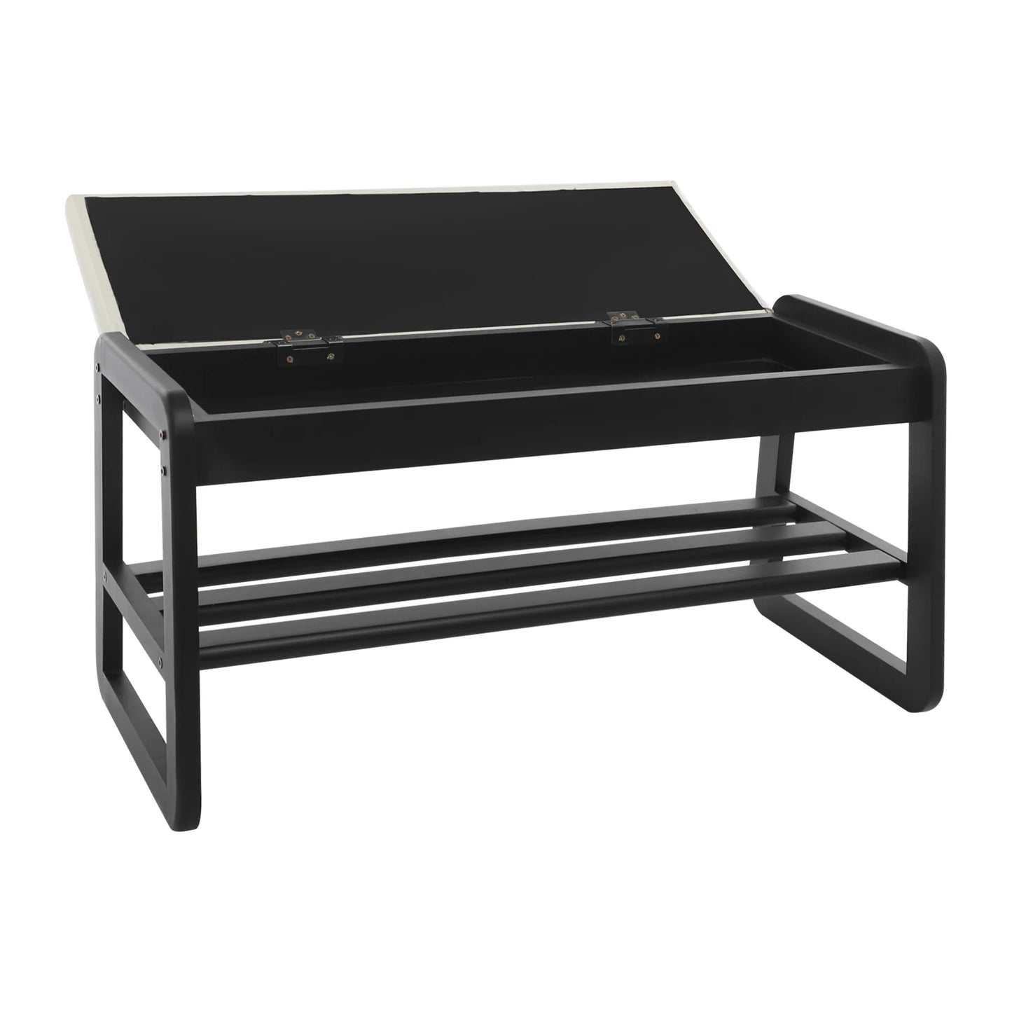 CNCEST Shoe Rack Bench With Cushion Upholstered Rubber Wood