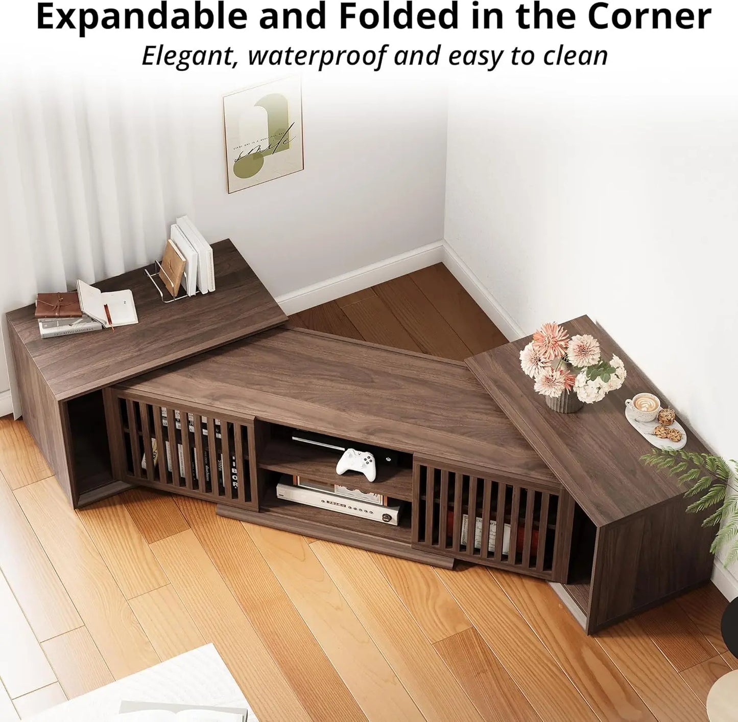 IRONCK TV Stand Adjustable With Open Storage Shelves