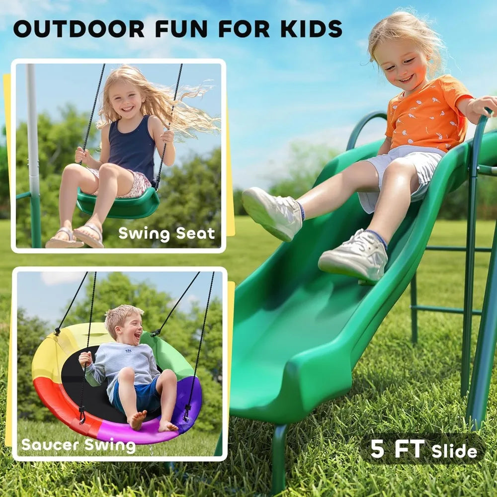 Swing Set With Heavy-Duty Alloy Steel A-Frame Outdoor Playground