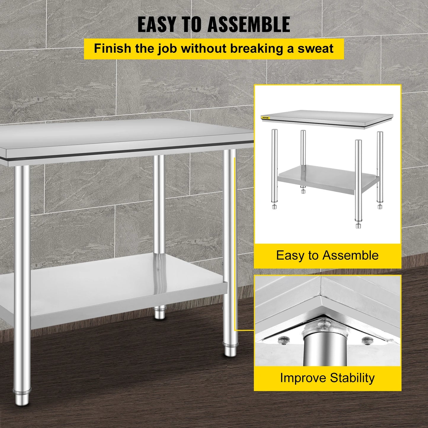 Kitchen Work Bench Stainless Steel Undershelf 330LBS Capacity