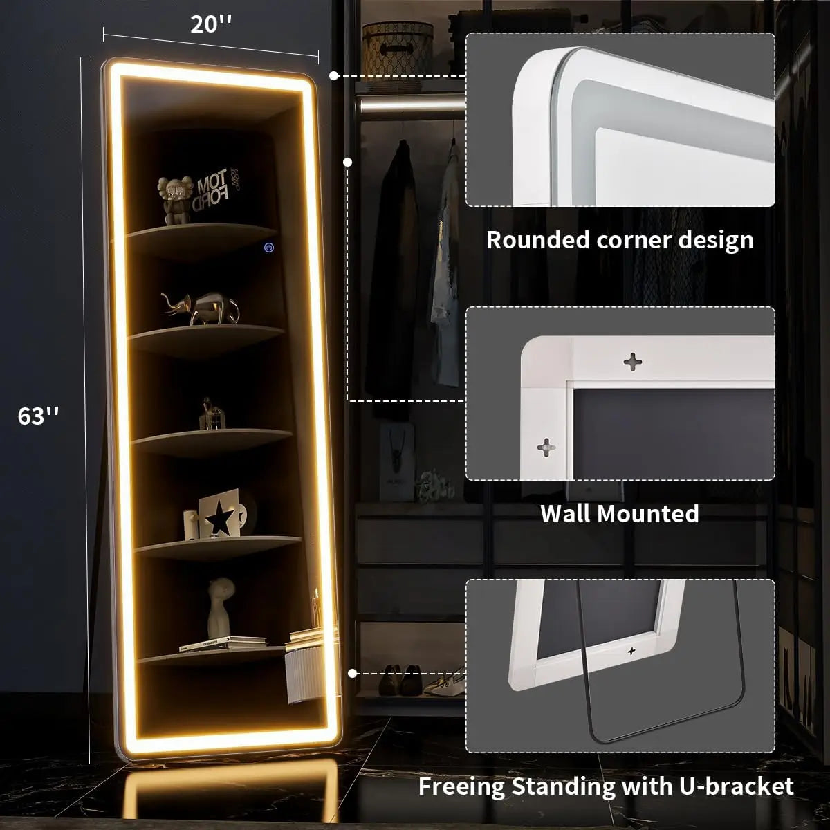 Koonmi Full Length Mirror With LED Lights And Stand