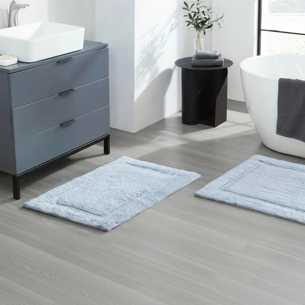 Bath Mat Set Cotton Plush Non Slip 2Piece Luxury Essentials