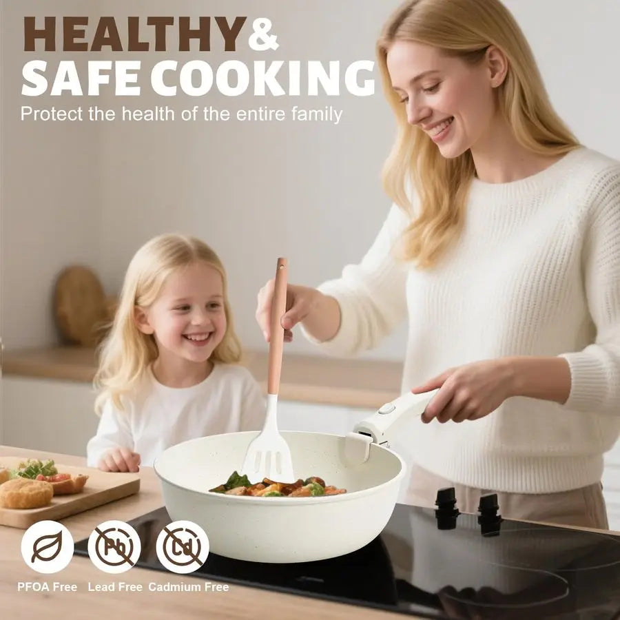 Pots And Pan Set Detachable Handles Durable Kitchen Cookware