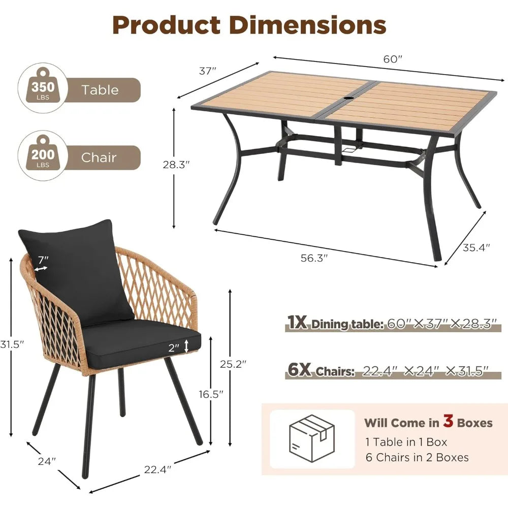 Outdoor Patio Dining Set with All-Weather Rattan and Wood Table Top