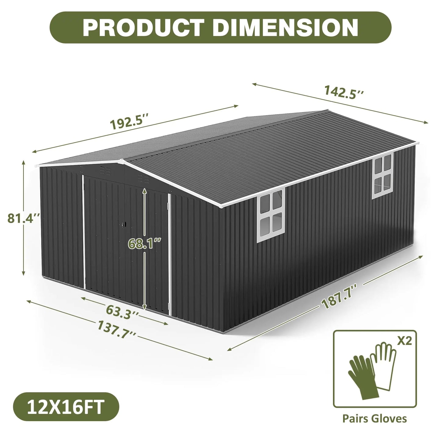 Polar Aurora Outdoor Metal Storage Shed Lockable Door