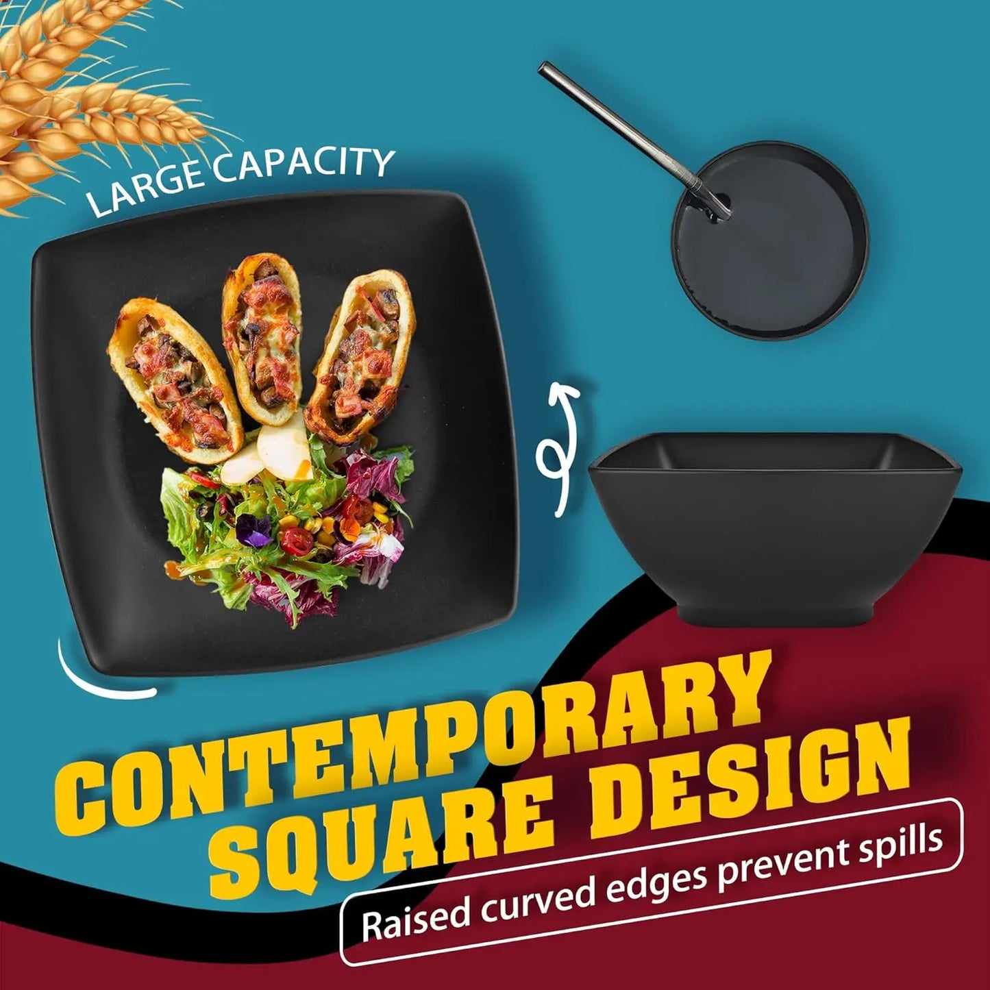 Dinnerware Set Unbreakable Wheat Straw Square Plates