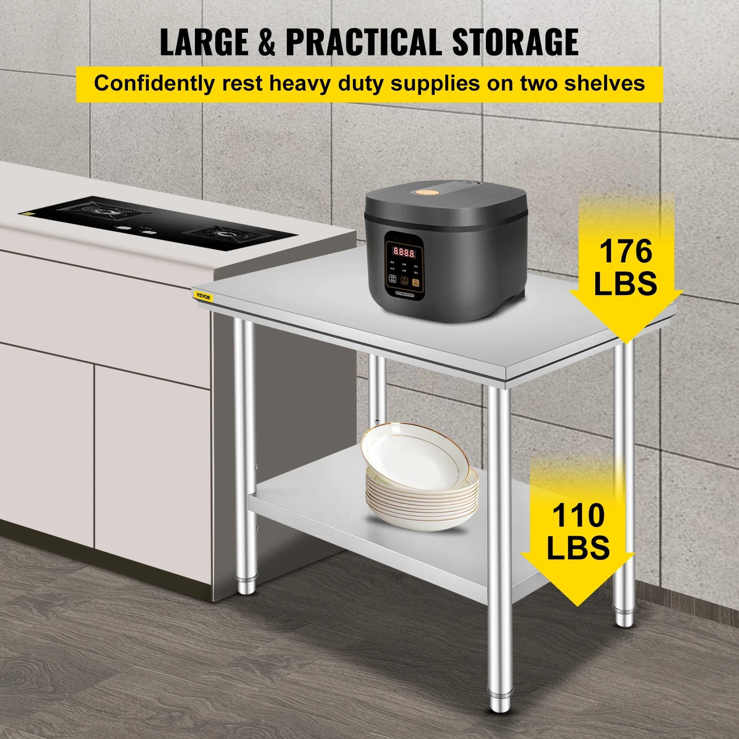 Kitchen Work Bench Stainless Steel Undershelf 330LBS Capacity