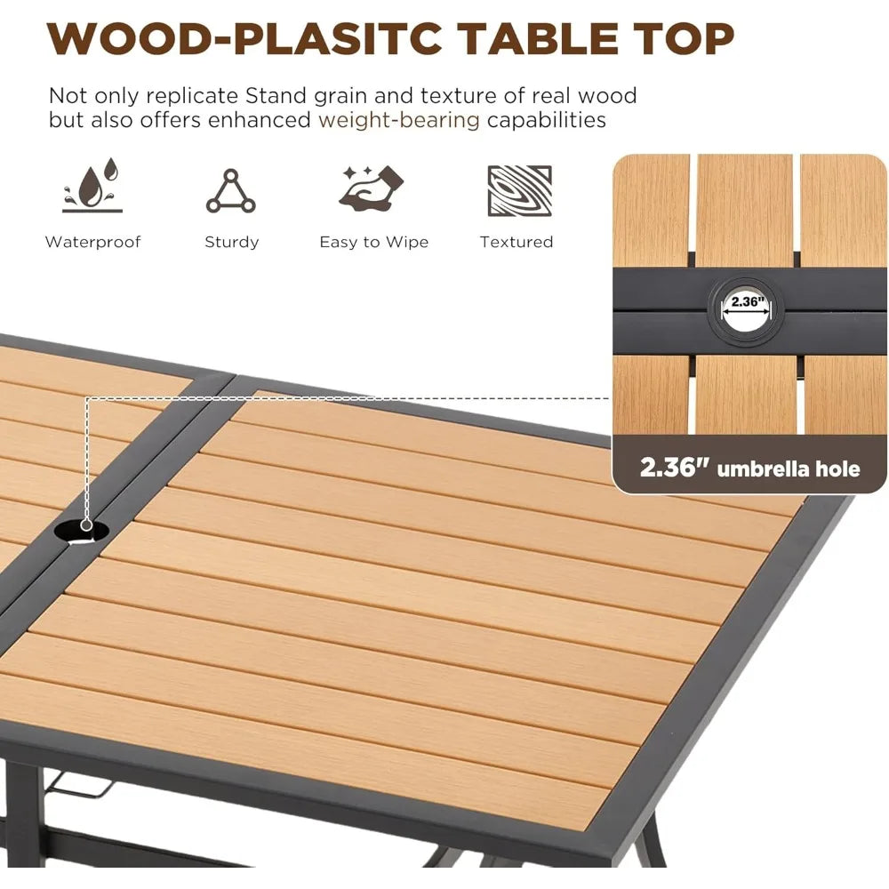 Outdoor Patio Dining Set with All-Weather Rattan and Wood Table Top