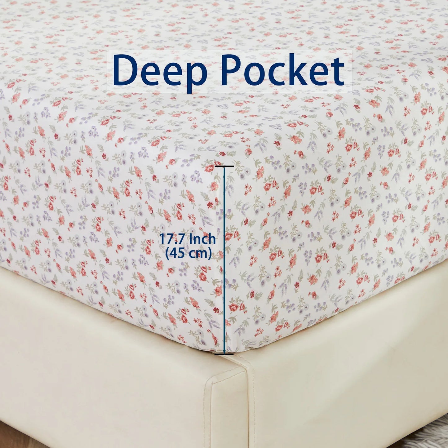LISSTHERCN Fitted Sheet Set 4pcs 100 Percent Egyptian Cotton Flower Pattern