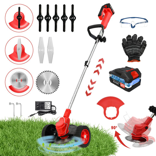 Cordless Grass Trimmer With Wheel 3-In-1 Edger Cutter
