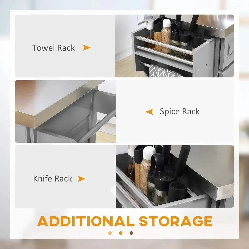 Rolling Kitchen Island Cart With Stainless Steel Top