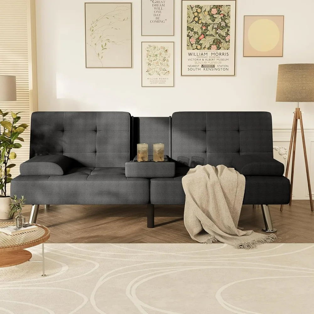 Futon Sofa Bed With Removable Armrests For Living Room