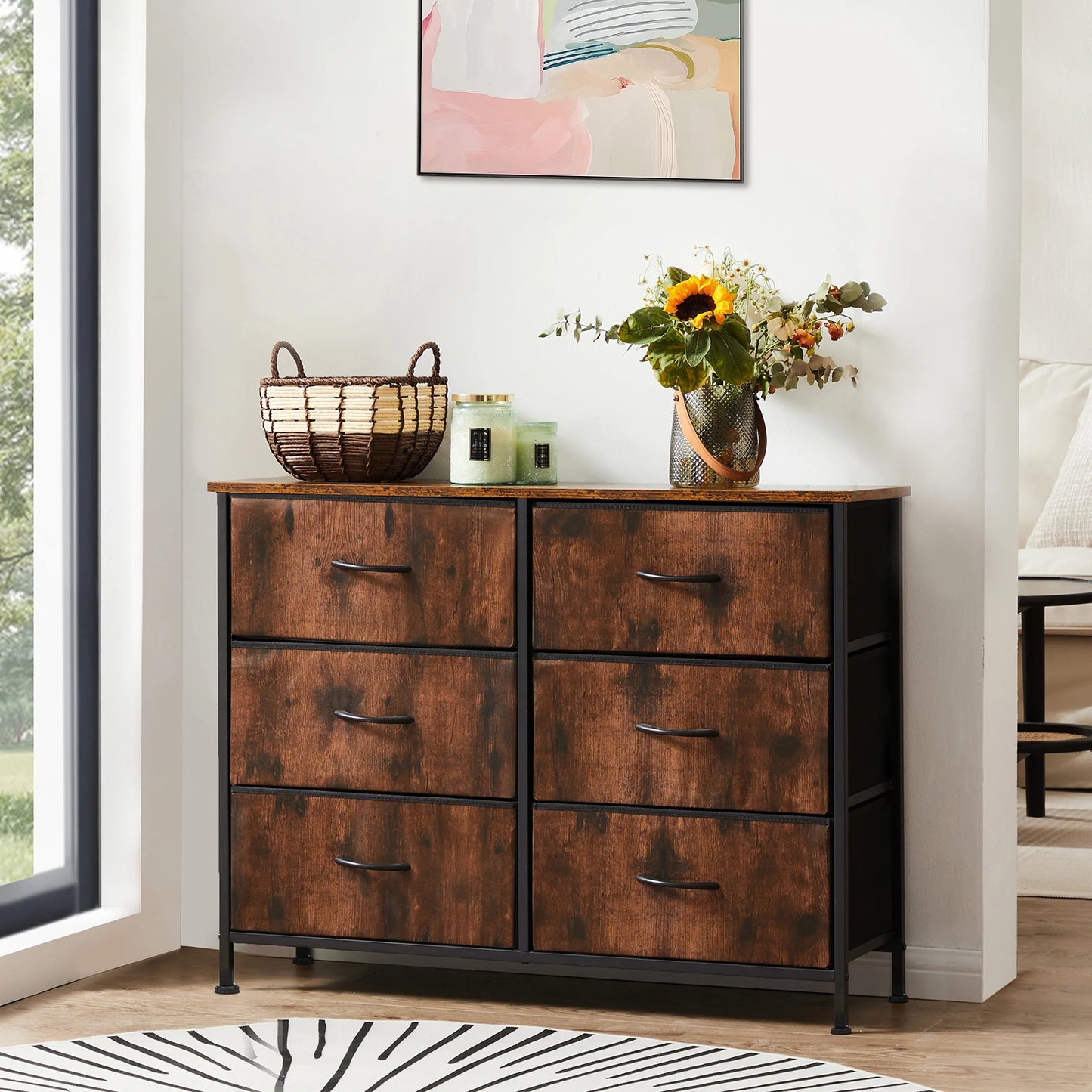 JHK Cabinet 6-Drawer Storage for Living Room Organization