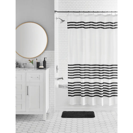 Shower Curtain Set with Polyester Material and Stripes Design