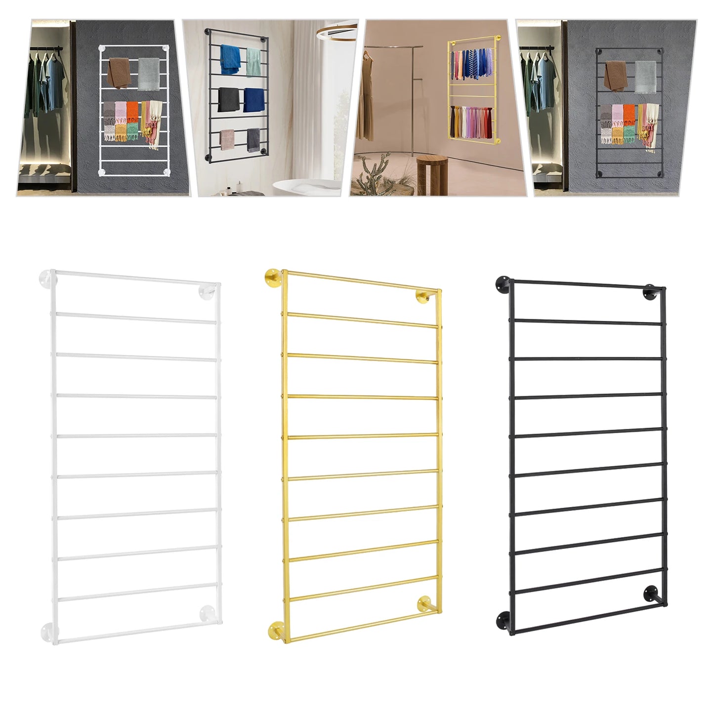 Wall-Mounted Scarf Rack With Detachable Crossbar For Space Saving