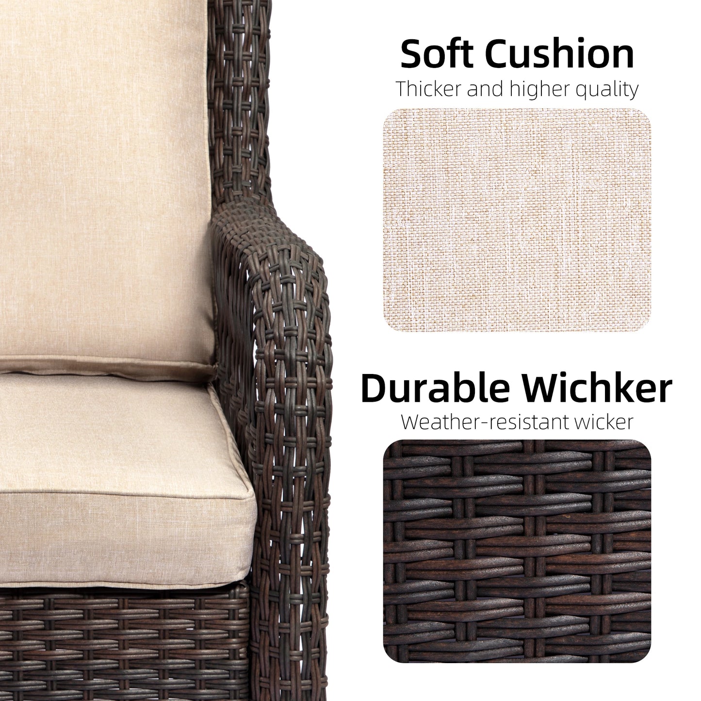 TWISTER.CK Outdoor Wicker Patio Bistro Set with Glass Top Table