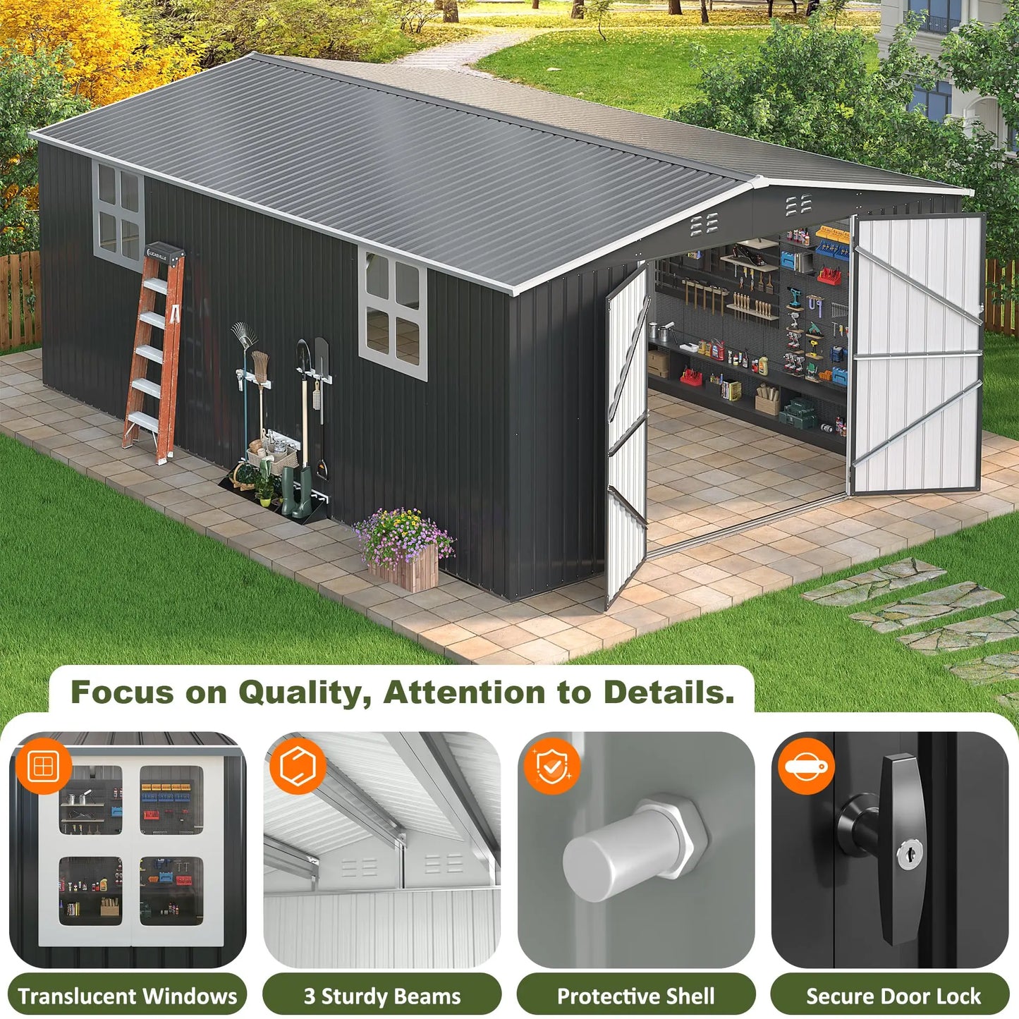 Polar Aurora Outdoor Metal Storage Shed Lockable Door