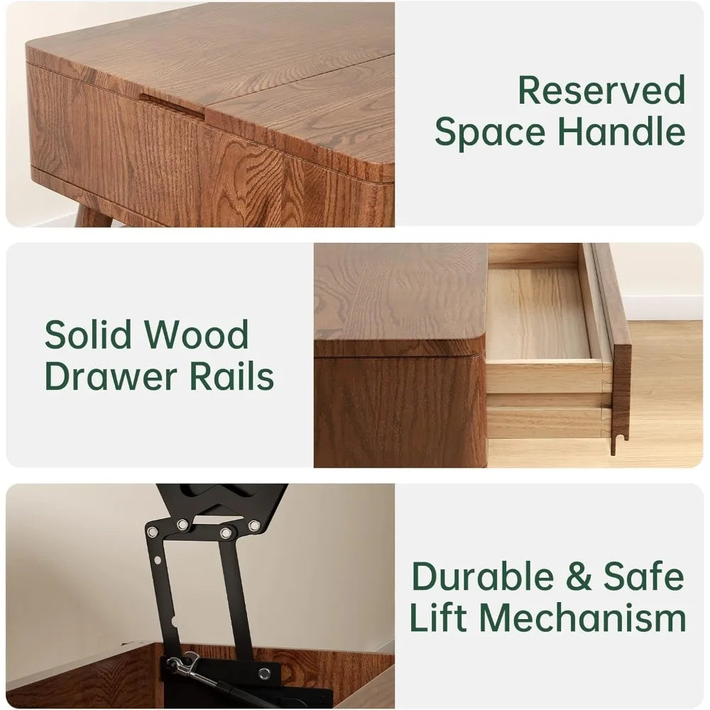 Lift Top Coffee Table With Solid Oak Storage Drawers