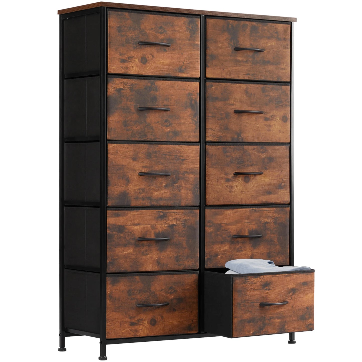 JHK Bedside Table Steel-Frame Storage With 10 Fabric Drawers