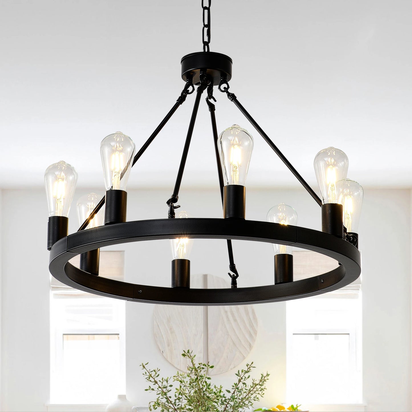 Chandelier Wagon Wheel 6-Light Farmhouse Modern Design