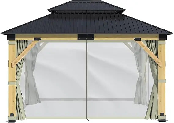 Frame Gazebo With Hardtop Curtains For Weather Protection