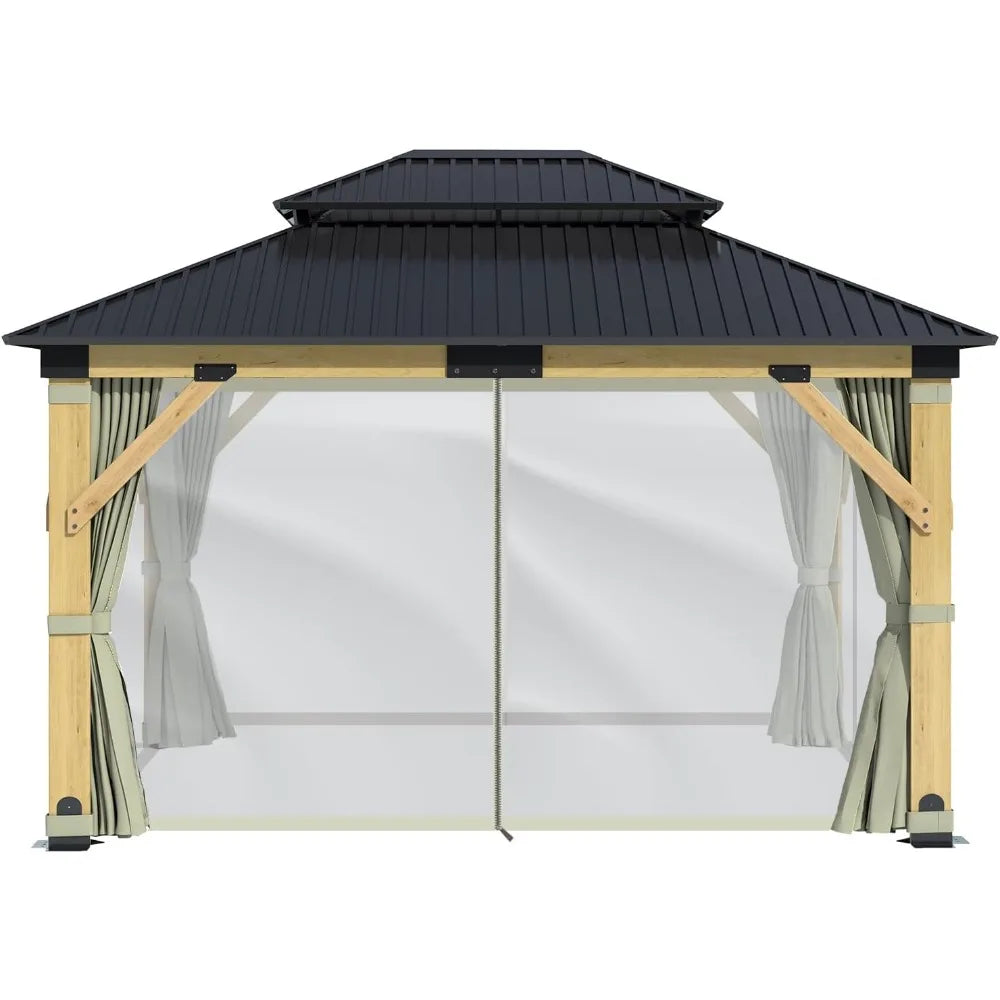 Frame Gazebo With Hardtop Curtains For Weather Protection