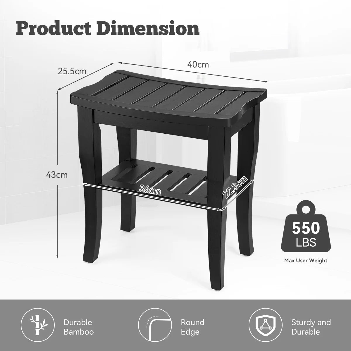 Hign-concerned Bamboo Shower Bench With 2-Tier Storage