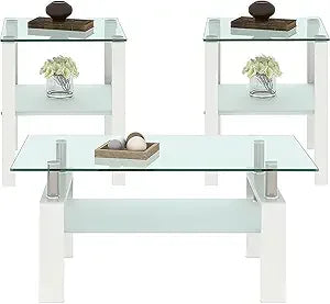 Coffee Table Set With Glass Top And Durable Metal Frame