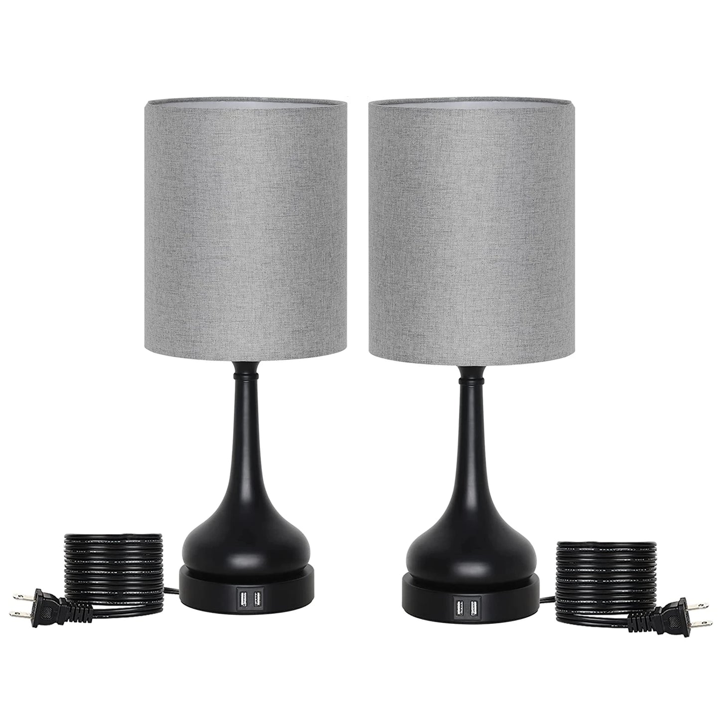 Bedside Table Lamps Set With Touch Control USB Charging Ports
