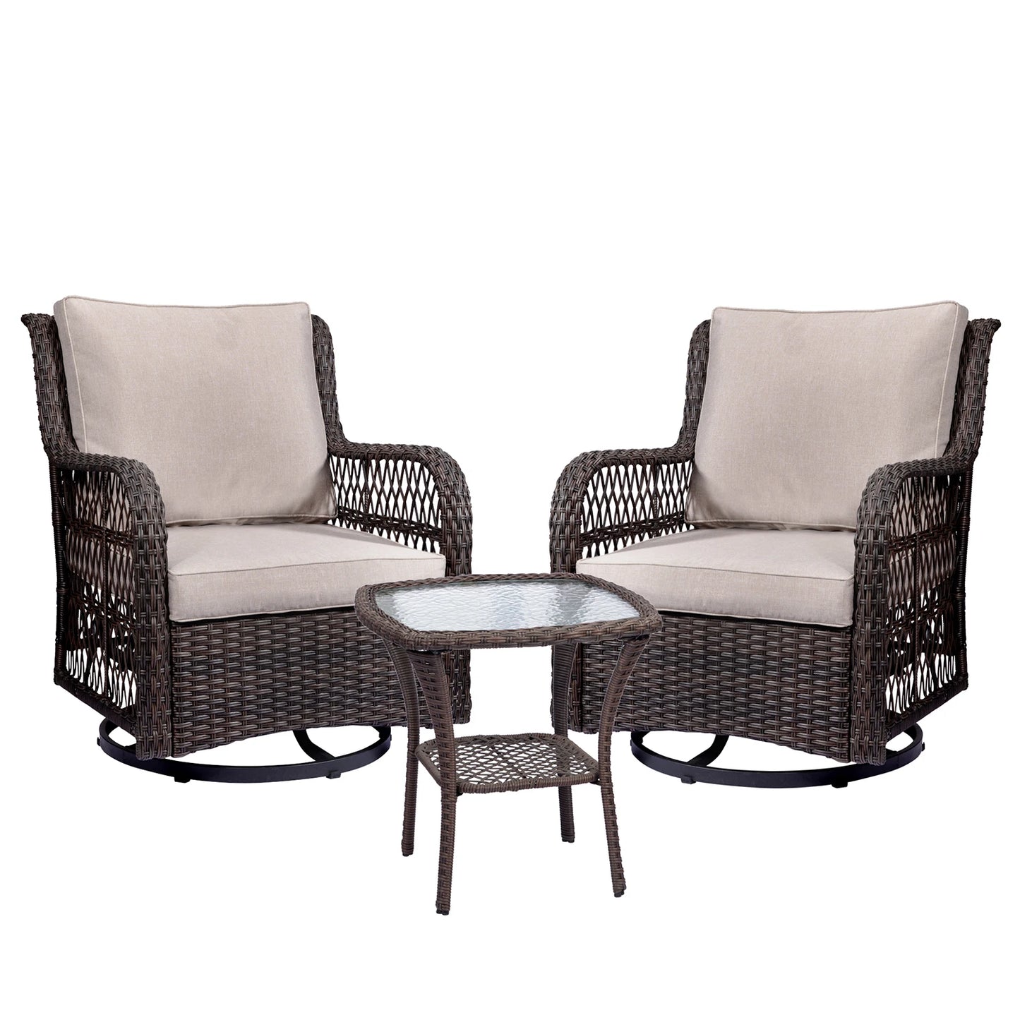 TWISTER.CK Outdoor Wicker Patio Bistro Set with Glass Top Table