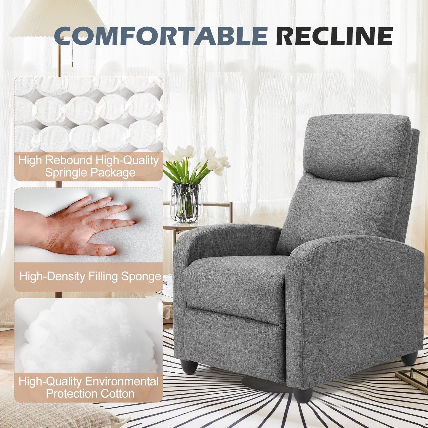 JHK Recliner Chair Massage Sofa Fabric Living Room