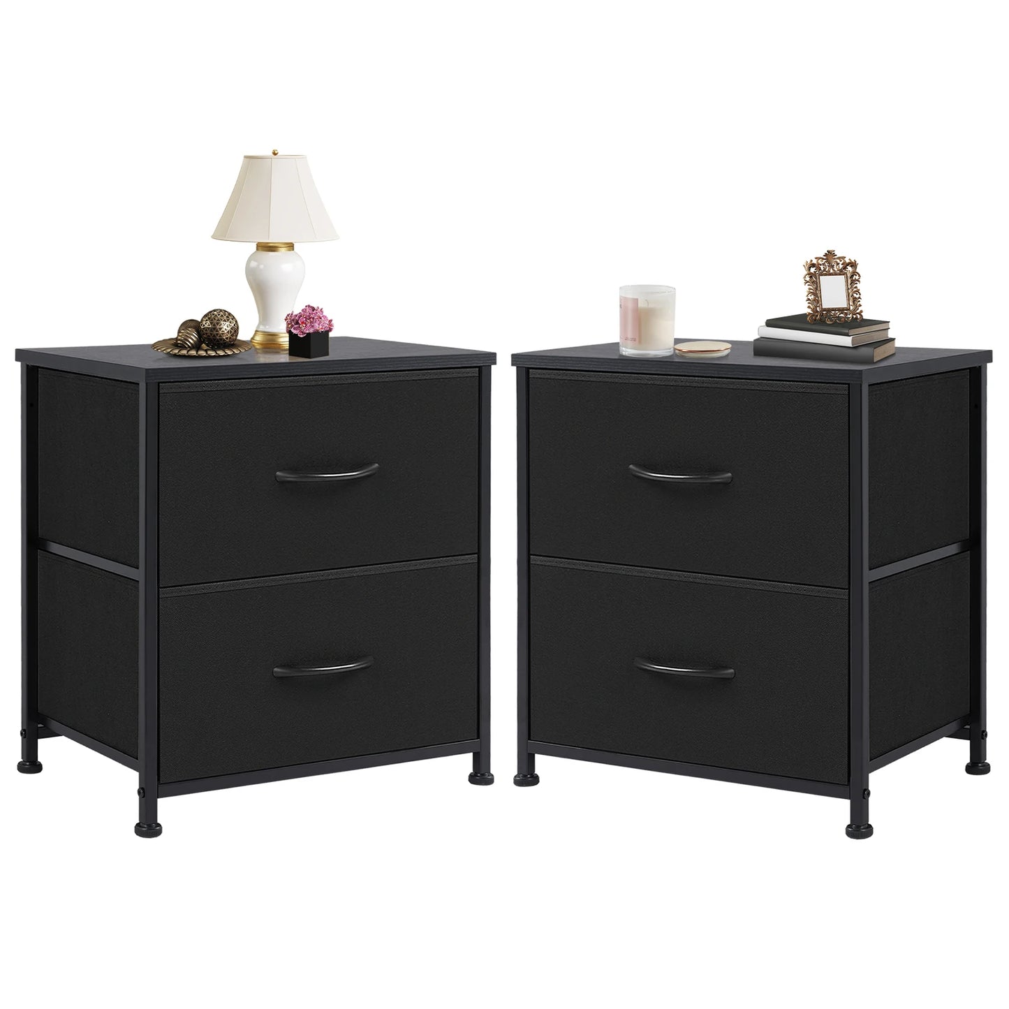 JHK Modern Morocco Style Nightstand With Two Fabric Drawers