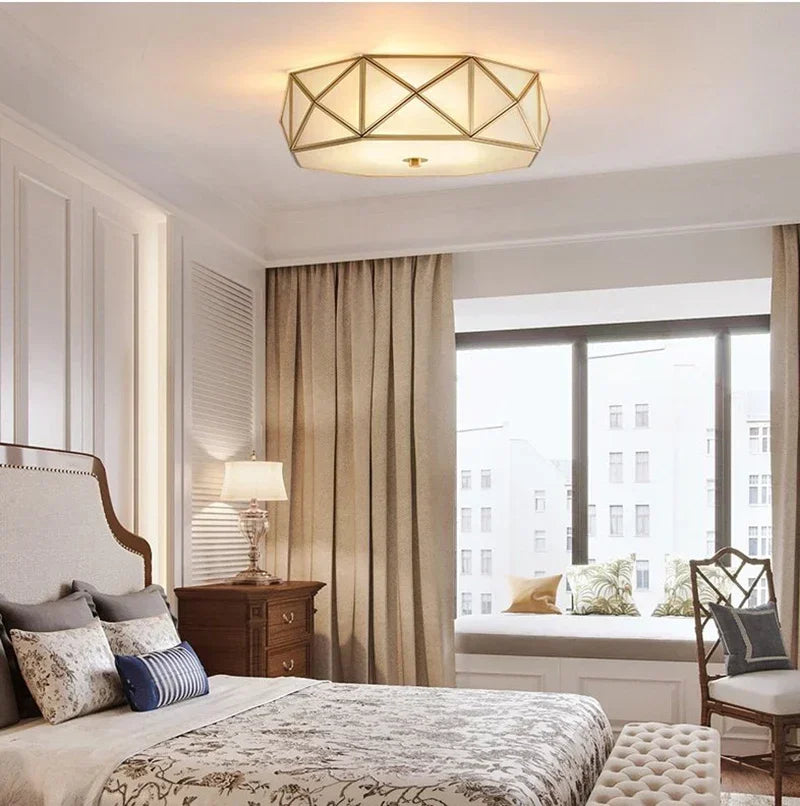 Enerlord LED Ceiling Light Real Brass Frosted Glass Foyer Lamp