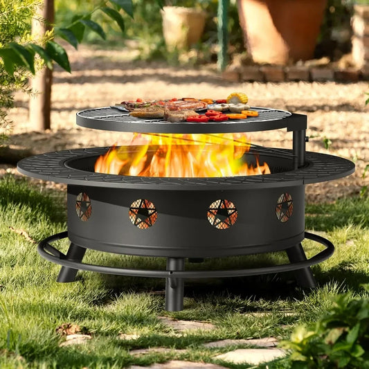 Fire Pit Heavy Duty Grill Outdoor With Lid And Poker