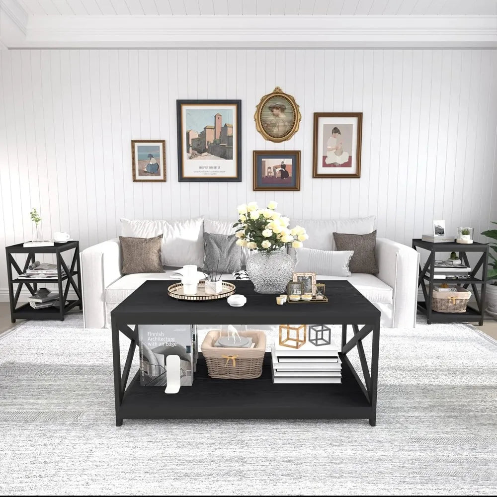 Coffee Table Set Industrial X-Design For Living Room