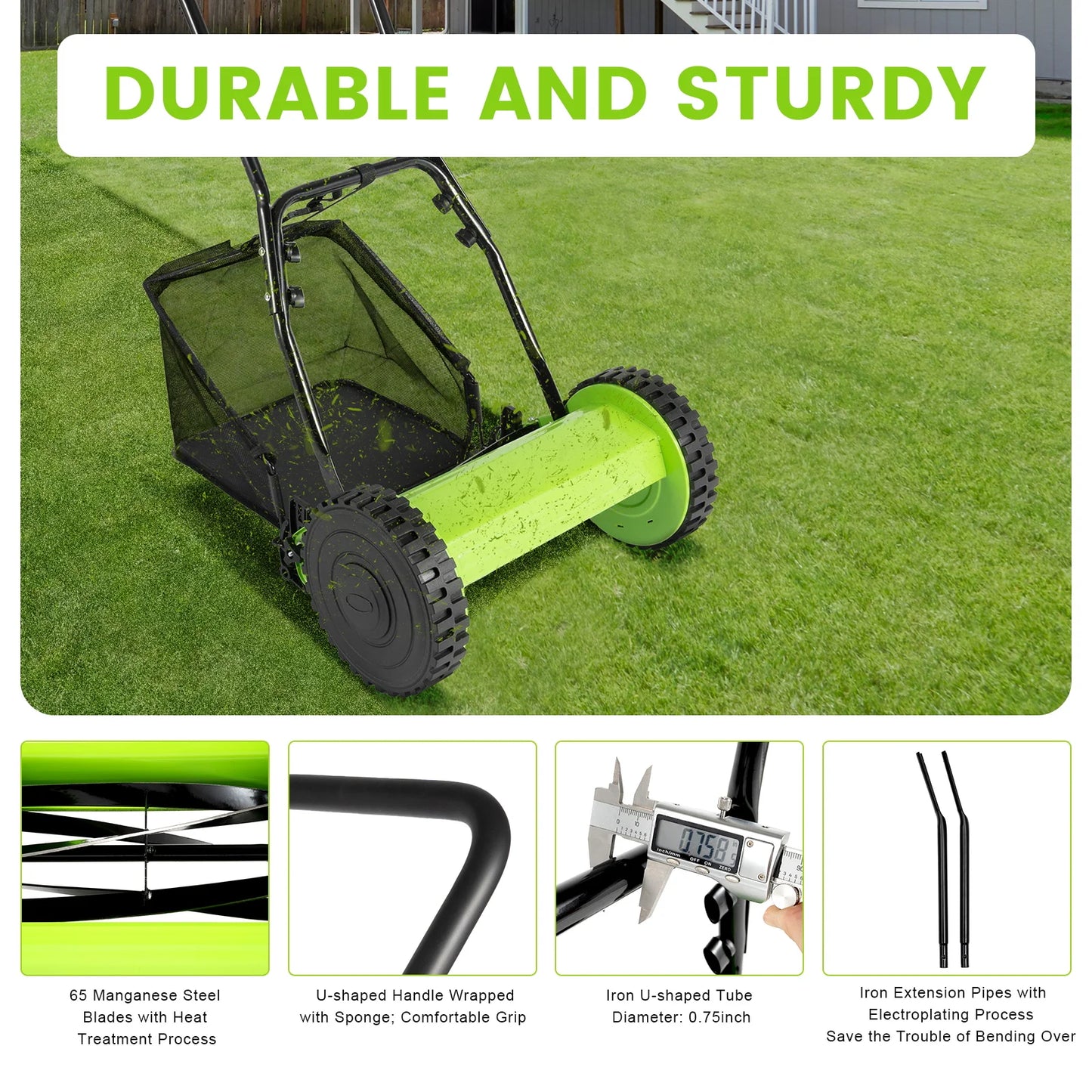 CNCEST 2-Pipe Extension Manual Lawn Mower Detachable Design