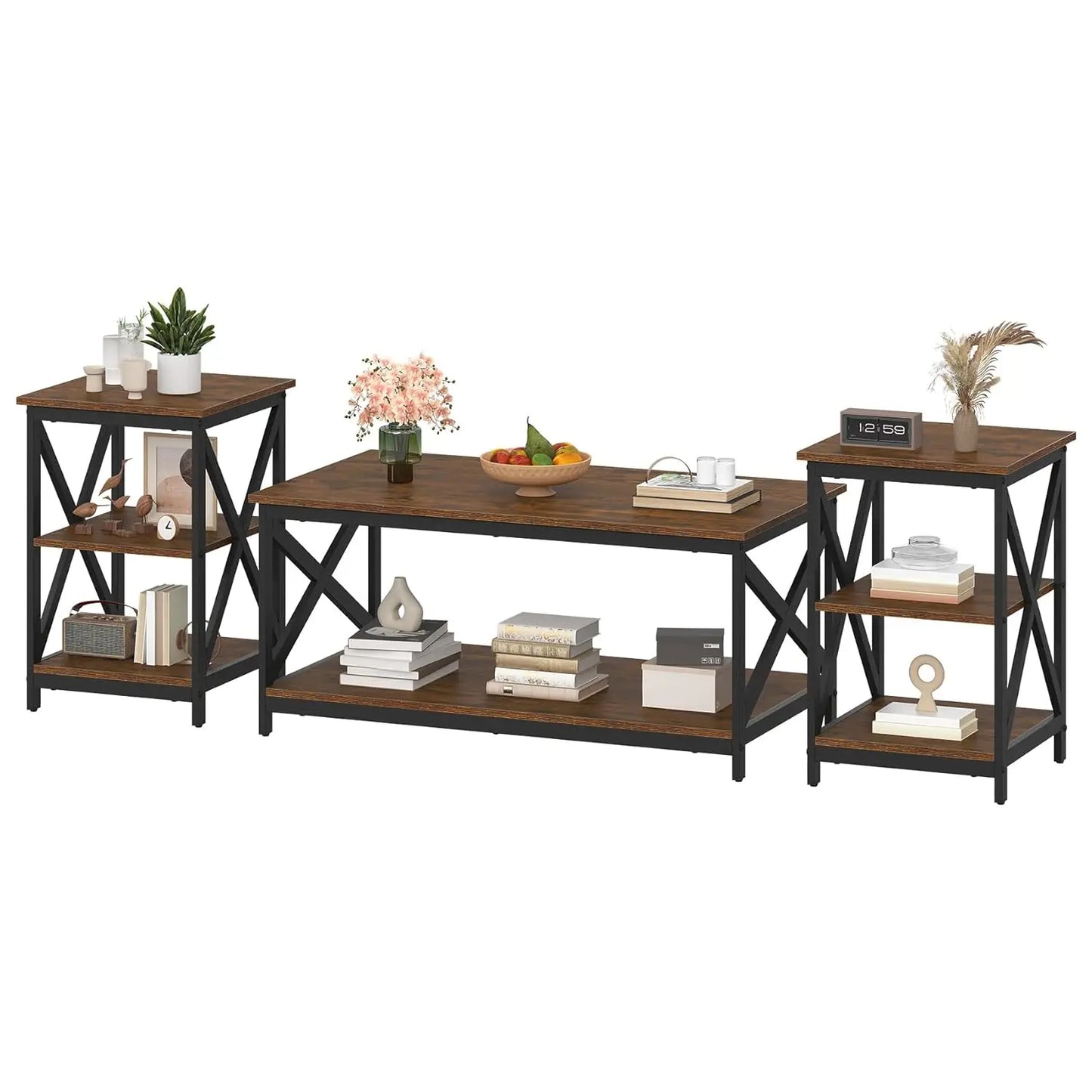 Coffee Table Set Industrial X-Design For Living Room