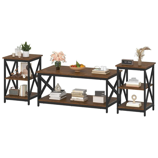 Coffee Table Set Industrial X-Design For Living Room