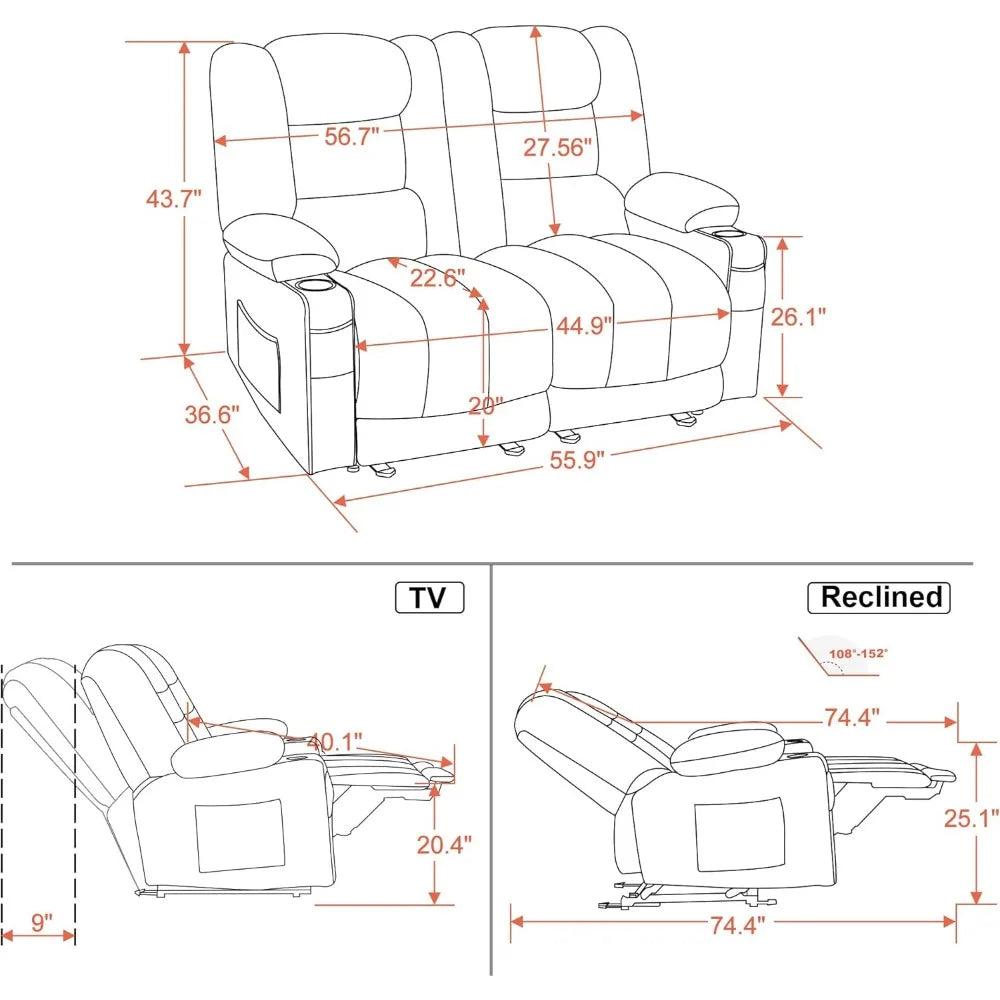 DAFIFY Power Loveseat Recliner With Heat And Vibration