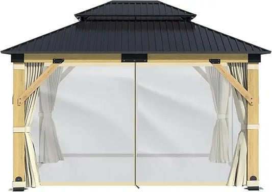 Frame Gazebo With Hardtop Curtains For Weather Protection